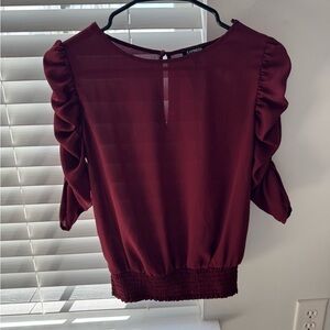 Express Burgundy Ruffle Sleeve Blouse